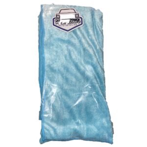 A blue towel with a logo on it