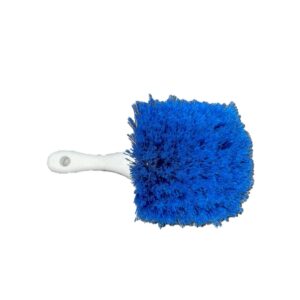 A blue duster brush with white handle.