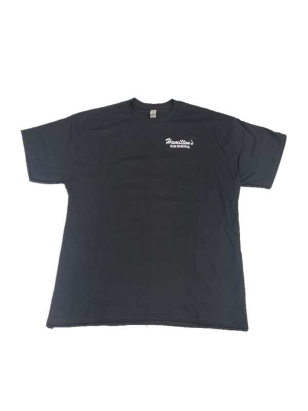 A black t-shirt with the words " rambler " on it.